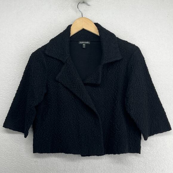 Eileen Fisher Sweaters - EILEEN FISHER Cardigan XS Cotton Merino Wool Bolero Jacket Sweater Open Black